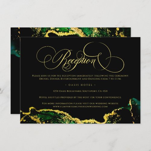 Green Black Gold Reception Directions Wedding Enclosure Card