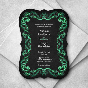 Green Black Gothic Wedding Invitation