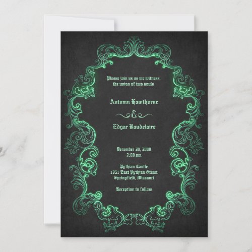 Green Black Gothic Wedding Invitation