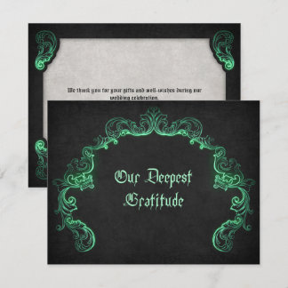 Green Black Gothic Wedding Thank You Card