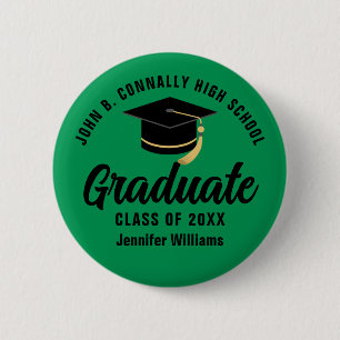 Green Black Graduate Custom Graduation Name Tag Button