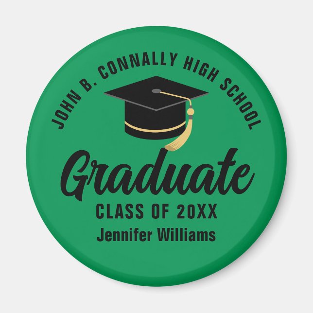 Green Black Graduate Custom Graduation Party Magnet (Front)
