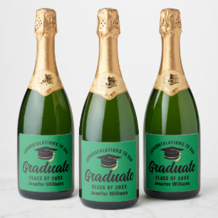 Green Black Graduate Custom Graduation Party Sparkling Wine Label