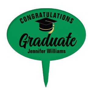 Green Black Graduate Personalized Graduation Party Cake Topper