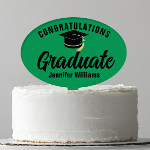 Green Black Graduate Personalized Graduation Party Cake Topper