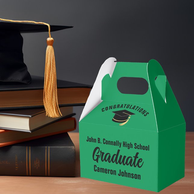 Green Black Graduate Personalized Graduation Party Favor Boxes (Creator Uploaded)
