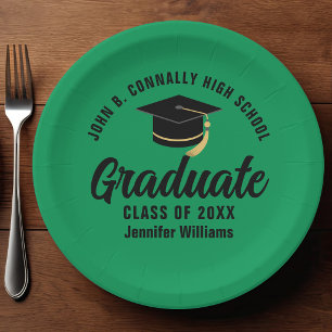 Green Black Graduate Personalized Graduation Party Paper Plates