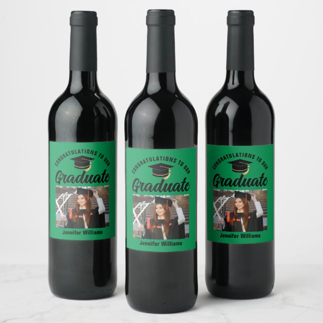 Green Black Graduate Personalized Graduation Party Wine Label (Bottles)
