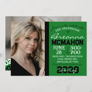 Green & Black Graduation 2 Photo Invitation