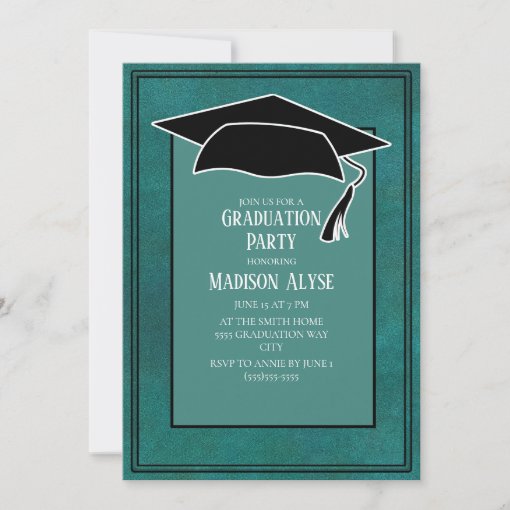 Green Black Graduation Cap Party Photo Invitation | Zazzle