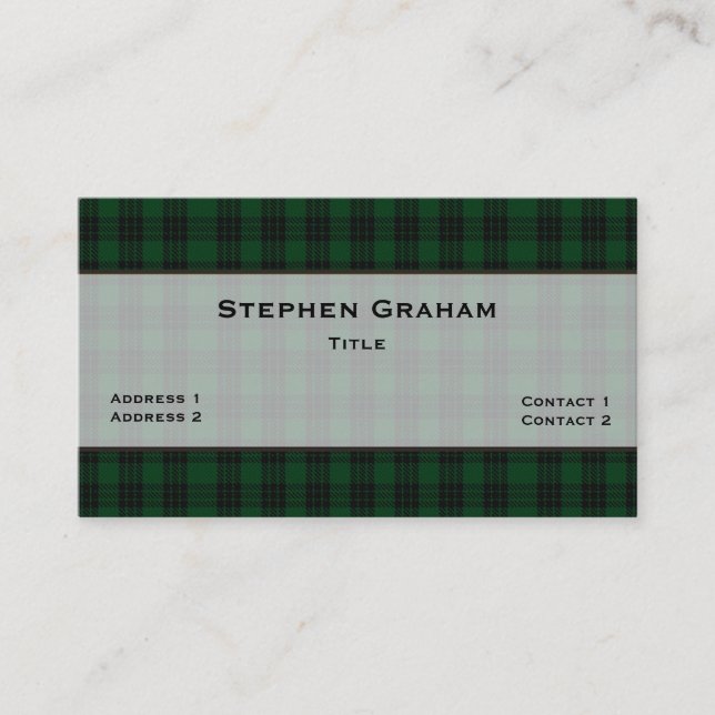 Green & Black Graham Tartan Plaid Custom Business Card (Front)