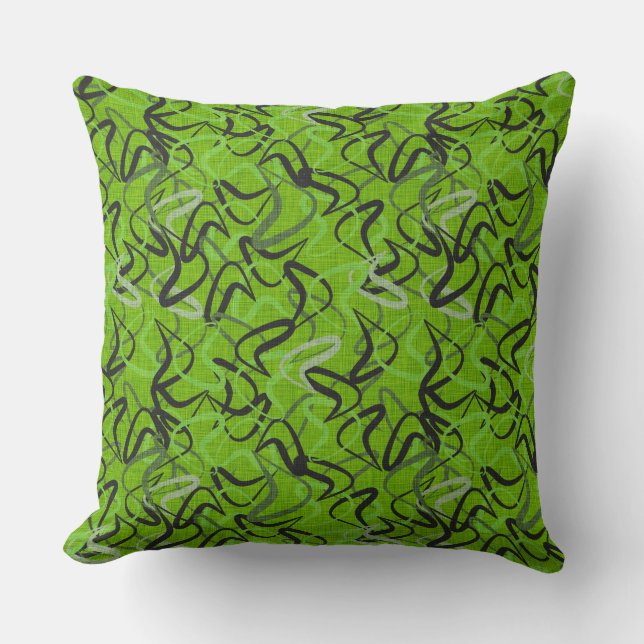 Green, Black & Gray | Fifties Boomerangs Throw Pillow (Front)