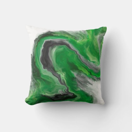 Green Black Gray Jewel Tone Fluid Art Painting Throw Pillow