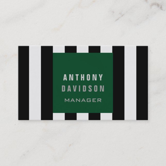 Green Black Gray Pattern Striped Business Card (Front)