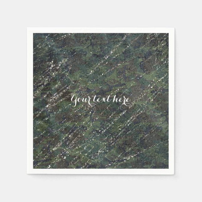 Green Black Grey Modern Marble Designer Chic Party Napkins (Front)