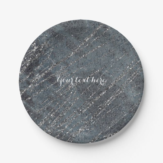Green Black Grey Modern Marble Designer Chic Party Paper Plates (Front)