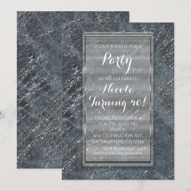 Green Black Grey Modern Marble Designer Invitation (Front/Back)