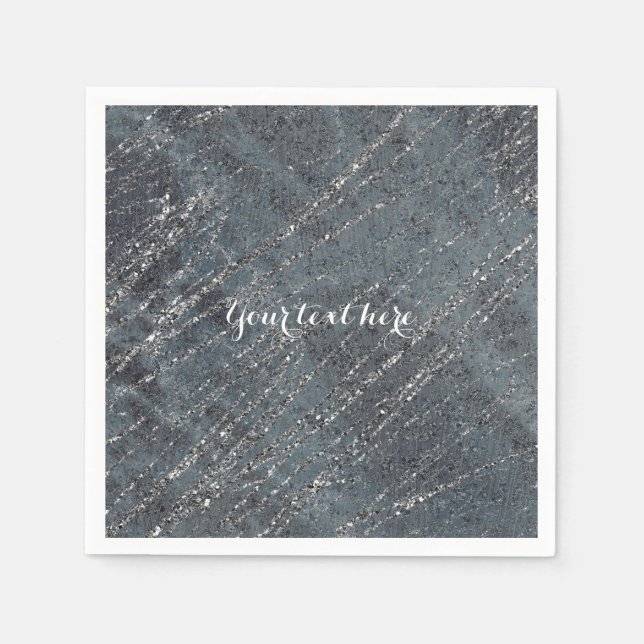 Green Black Grey Modern Marble Designer Party Paper Napkins (Front)