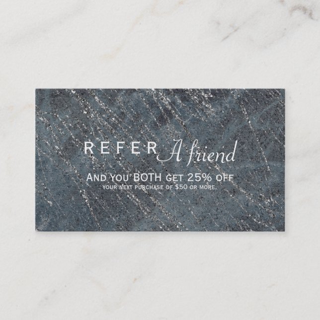Green Black Grey Modern Marble Salon Referral Card (Front)