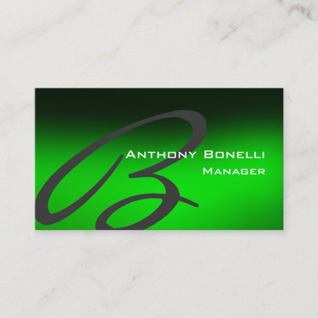 Green Black Grey Unique Monogram Business Card (Front)