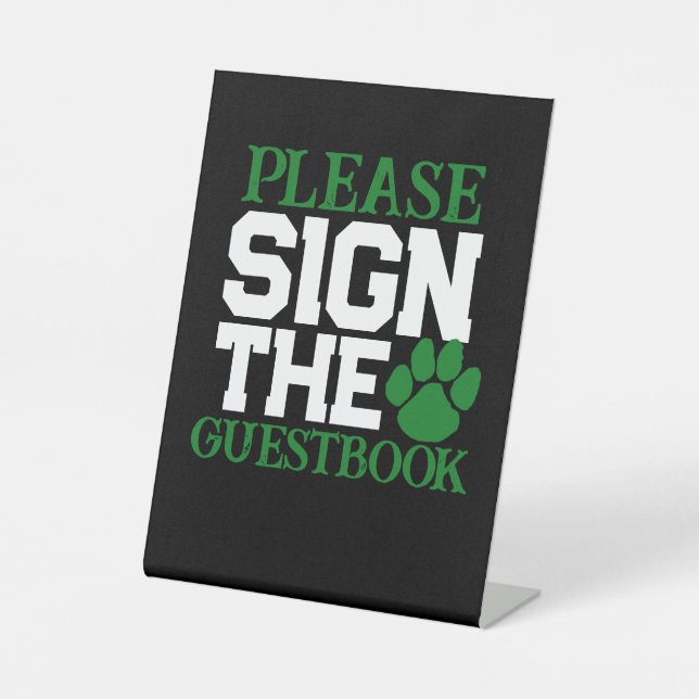 Green & Black Guestbook Graduation Table Pedestal Sign (Front)