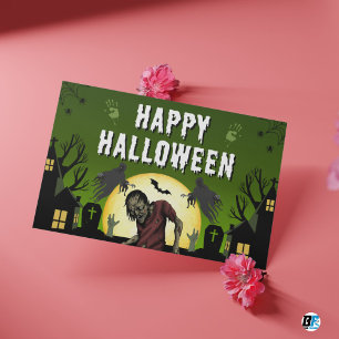 Green & Black Happy Halloween Spooky Postcard
