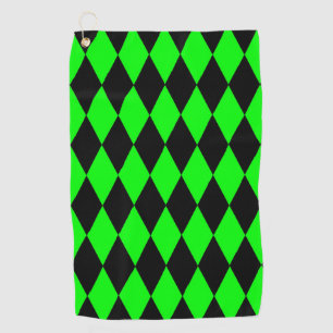 Green Black Harlequin Diamonds Checkers Design Golf Towel