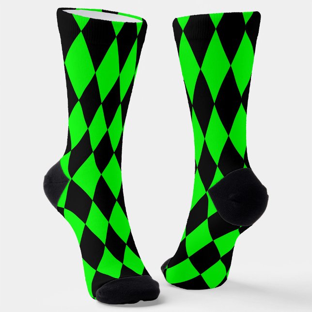 Green Black Harlequin Diamonds Checkers Design  Socks (Creator Uploaded)