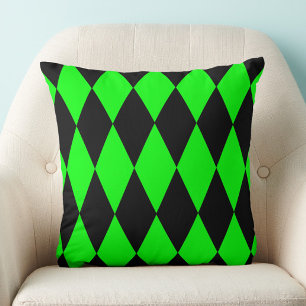 Green Black Harlequin Diamonds Checkers Design Throw Pillow