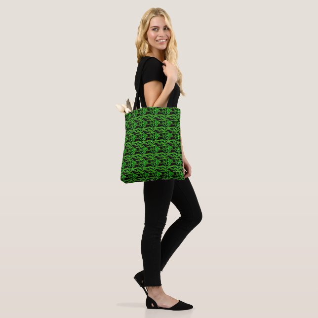 Green black hint of lemon tiny patterns tote bag (On Model)