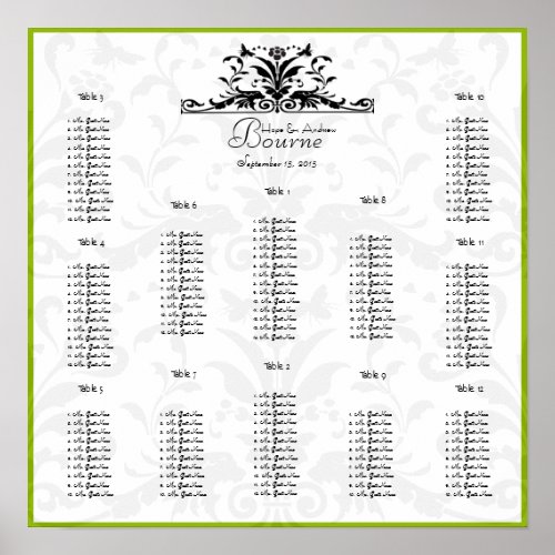 Green Black Honey Bee Seating Chart 12 Tables