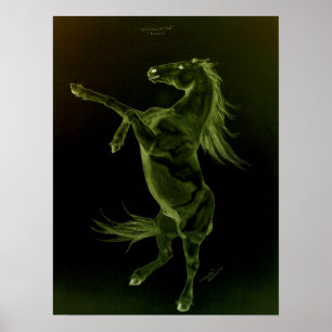 Green black Horse rearing Poster
