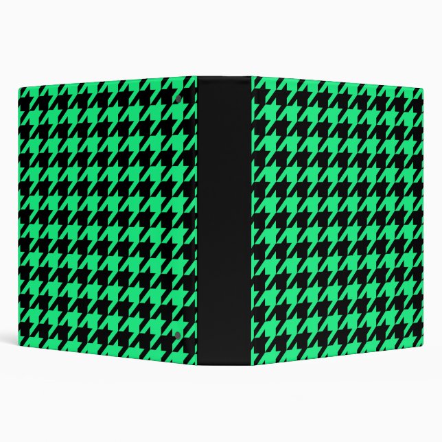Green Black Houndstooth Check 3 Ring Binder (Background)