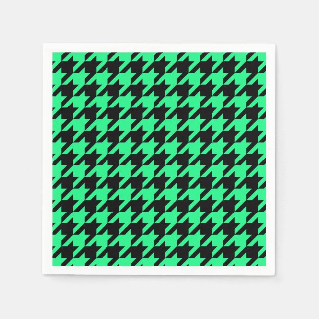Green Black Houndstooth Check Napkins (Front)