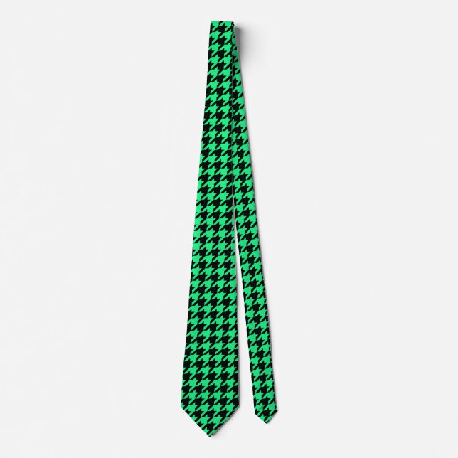 Green Black Houndstooth Check Neck Tie (Front)