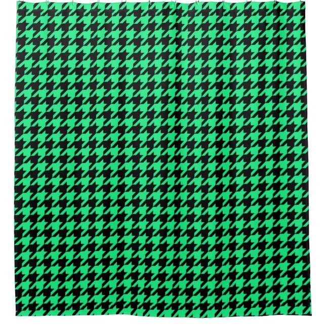 Green Black Houndstooth Check Shower Curtain (Front)