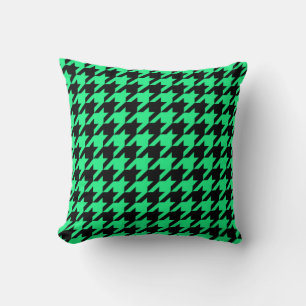Green Black Houndstooth Check Throw Pillow