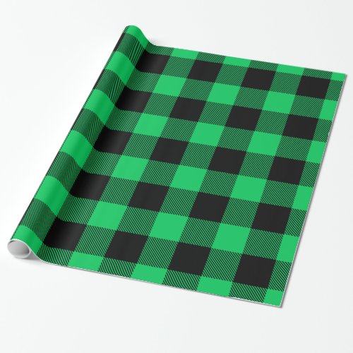 Green Black Huge Buffalo Plaid Lumberjack Tartan Wrapping Paper