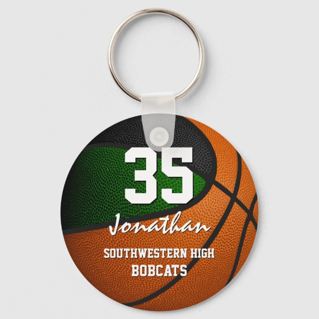 Green black kids sports team gifts basketball keychain (Front)