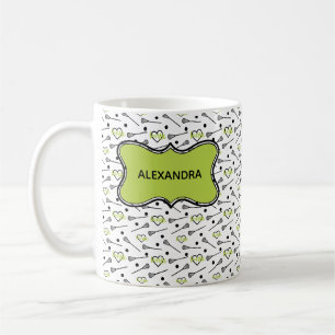 Green & Black Lacrosse Sticks and Hearts Pattern Coffee Mug