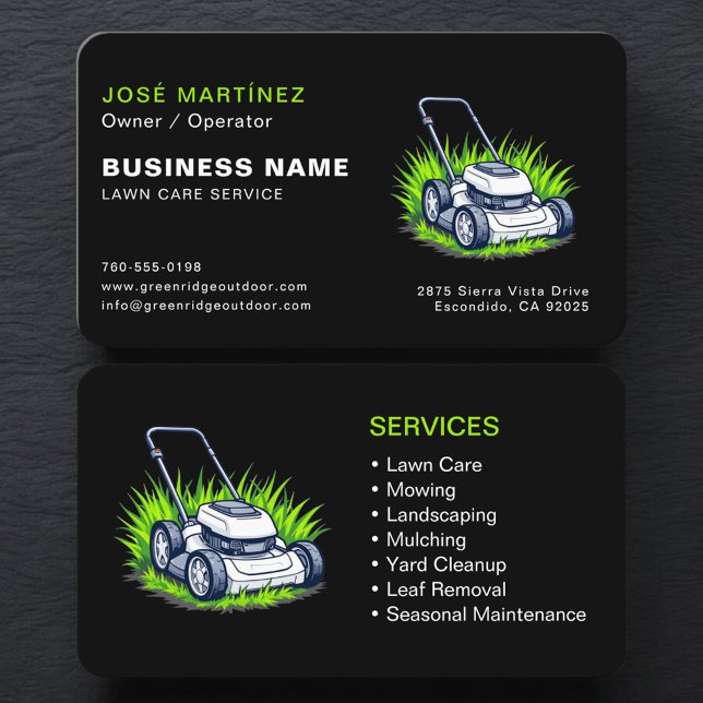 Green Black Landscaping and Lawn Services Business Card (Creator Uploaded)