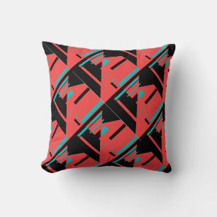 Green Black Large Shapes on Red Background Design Throw Pillow