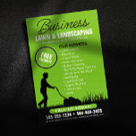 Green Black Lawncare Landscaping Lawn Mowing Flyer<br><div class="desc">This minimalist and professional flyer design is perfect for showcasing your lawn care and landscaping expertise. The bold silhouette of a person mowing a lawn communicates your services instantly while the clean green background emphasizes your contact information. Key features: Simple and impactful: The clean design focuses on the essential information,...</div>