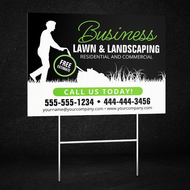 Green Black Lawncare Landscaping Lawn Mowing Sign (Creator Uploaded)