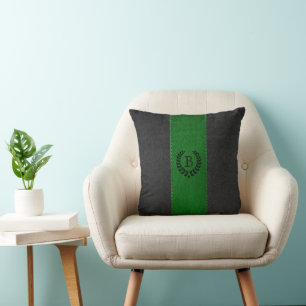 Green & Black Leather Texture With Black Wreath Throw Pillow