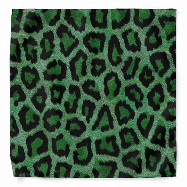Green Black Leopard Animal Print Bandana (Front)