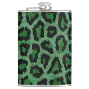 Green Black Leopard Animal Print Flask