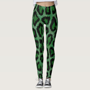 Green Black Leopard Animal Print Leggings