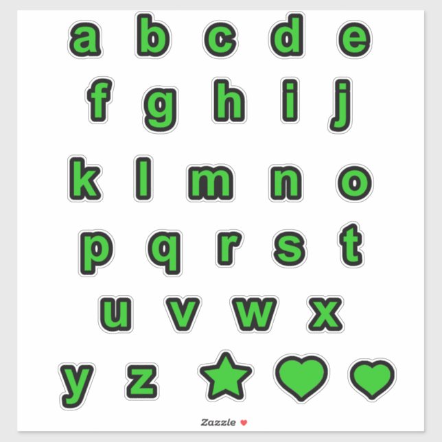 Green Black Lower Case Text Letters Alphabet Sticker (Sheet)