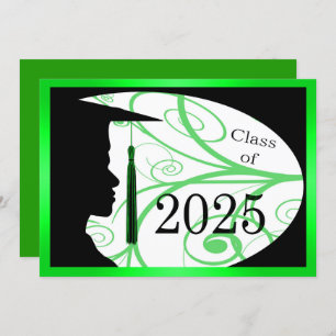 Green & Black Man Silhouette 2025 Graduation Party Invitation